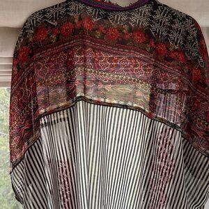 Ranna Gill Black, White, Red Floral & Striped Swim Coverup